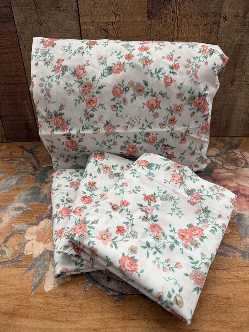 Vintage JCPenny Floral Sheet Set in Pink & Green